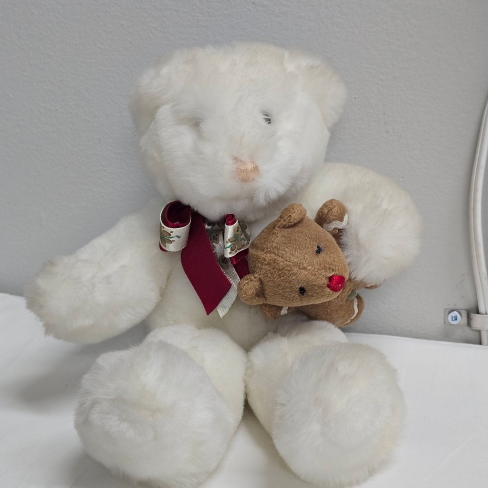 Mary Meyer Plush Teddy Bear White Holding Gingerbread Bear 1997 Soft Vintage